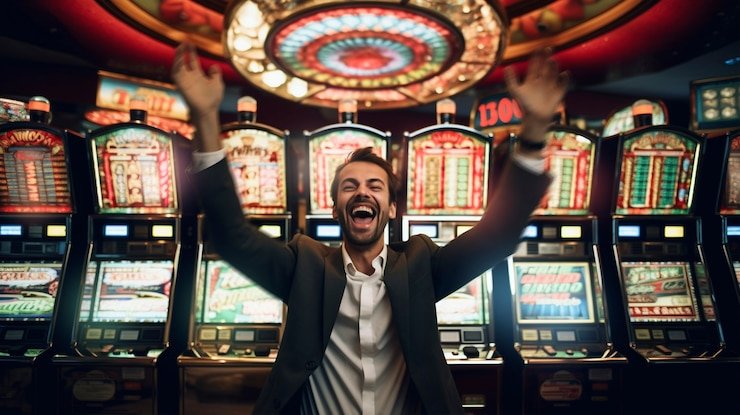 Dealer perempuan profesional memandu permainan roulette live di studio kasino modern